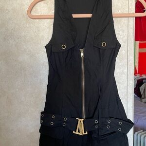 Black Sleeveless Jumpsuit with Belt